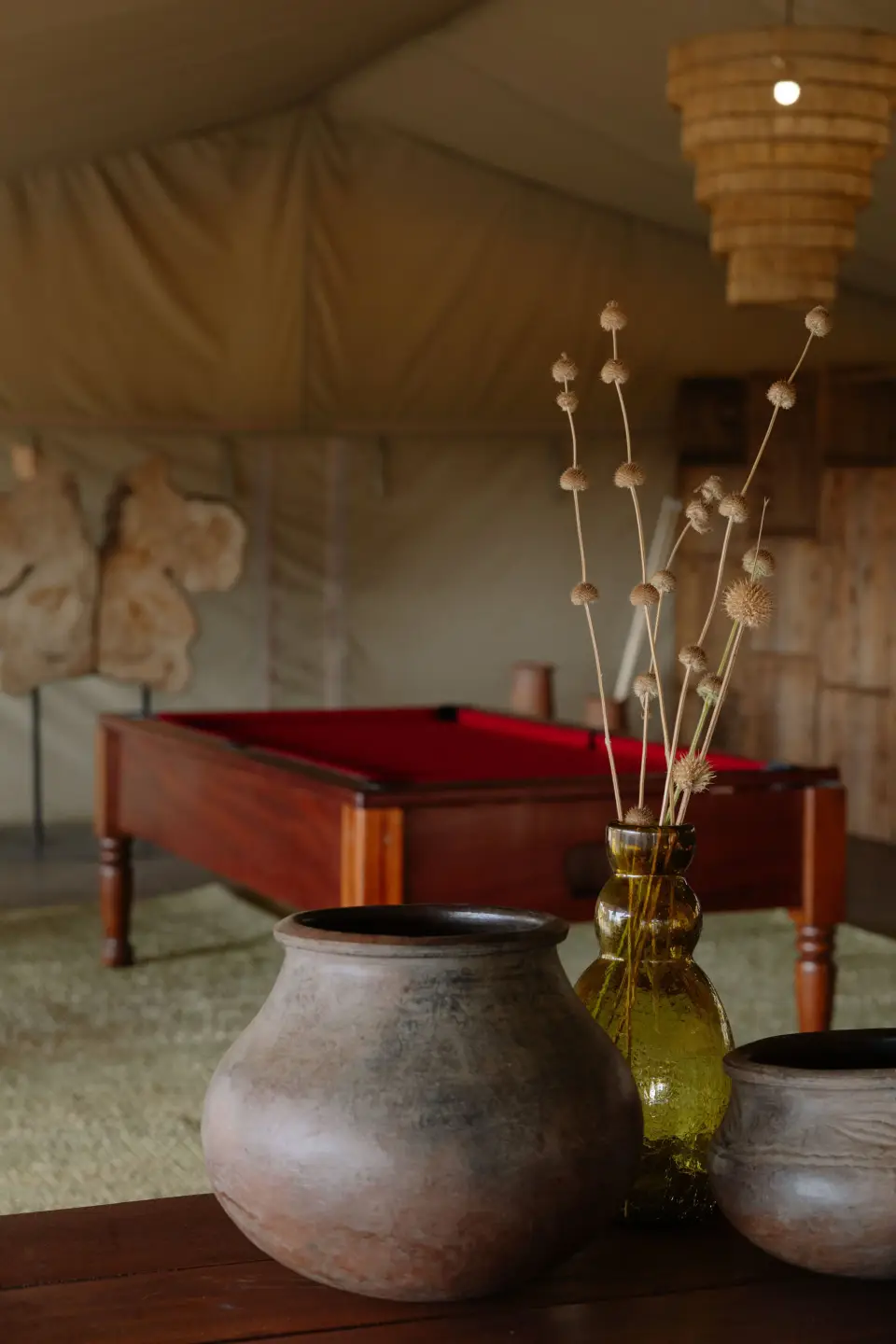 A pool table in the mess tent
