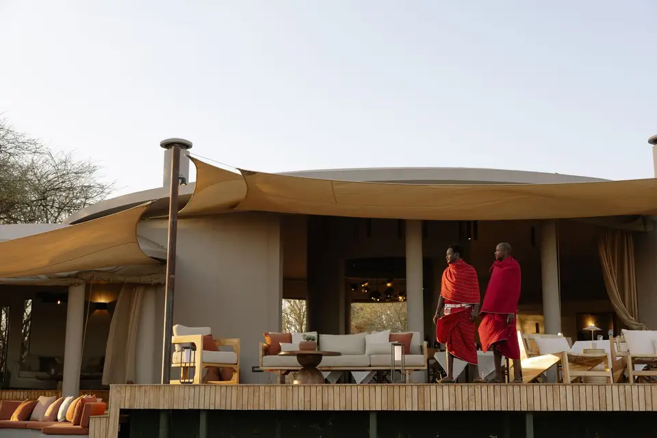 Maasai standing on the lodge terrace
